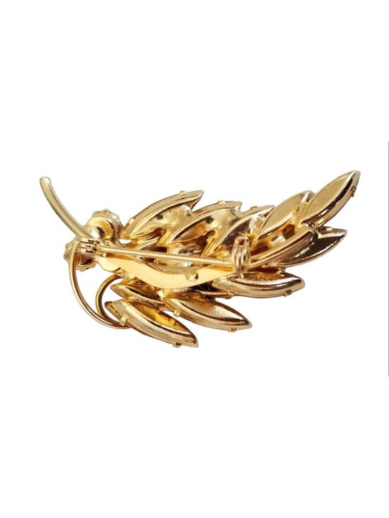 Gold Tone Amber-Colored Marquise Prong Set Rhinestone Spray  Gold Tone Amber-Colored Marquise Prong Set Rhinestone Spray Leaf Pin Brooch M949